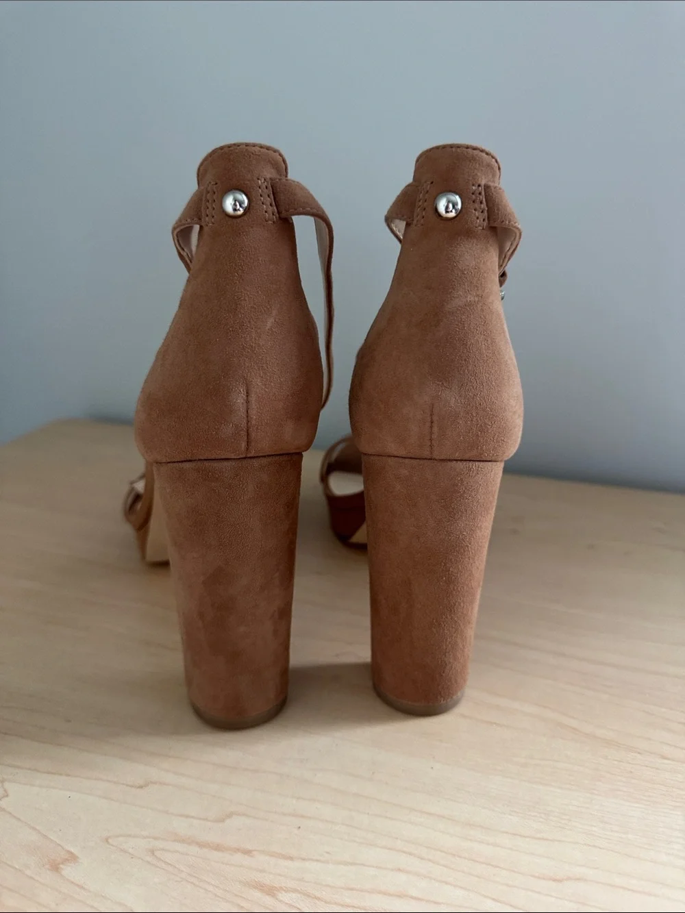 Nine West Tan Brown Block Heel Ankle-Strap Sandals - Picture 4 of 5